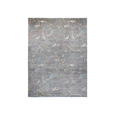 12'0" x 15'5" New Hand Knotted Grey Wool Rectangle Oriental Rug - MOA10220557