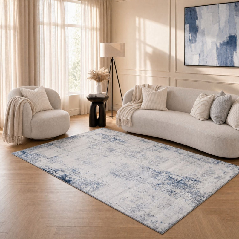 Elaris Collection Rectangle Abstract Area Rug, Navy/Light Grey, 240X340 cm