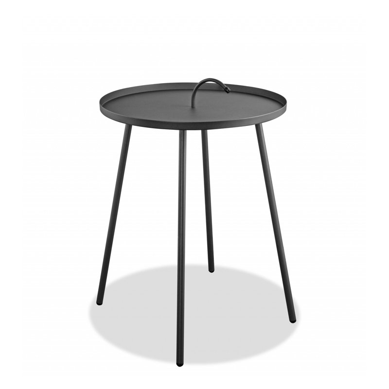 Black Round Metal Side Table with Handle