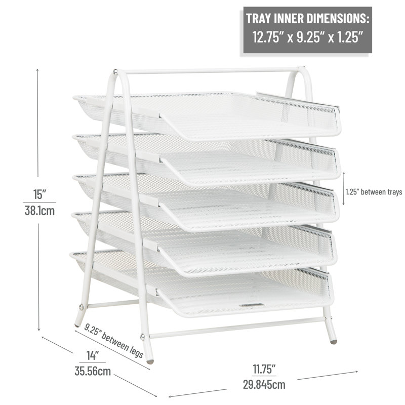 Organisateur de bac à papier à 5 niveaux, support de rangement vertical pour dossiers, bureau, filet métallique, blanc, Blanc