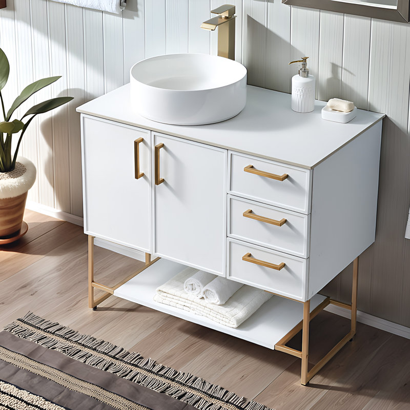 Meuble-lavabo vasque blanc moderne 36 ", Blanc