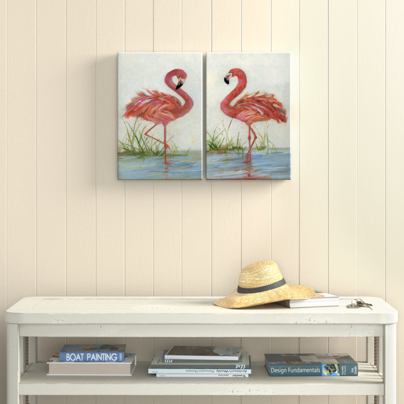 Flamingo I - ensemble de 2 peintures, H 18 po x l 24 po, Toile tendue, Sans cadre