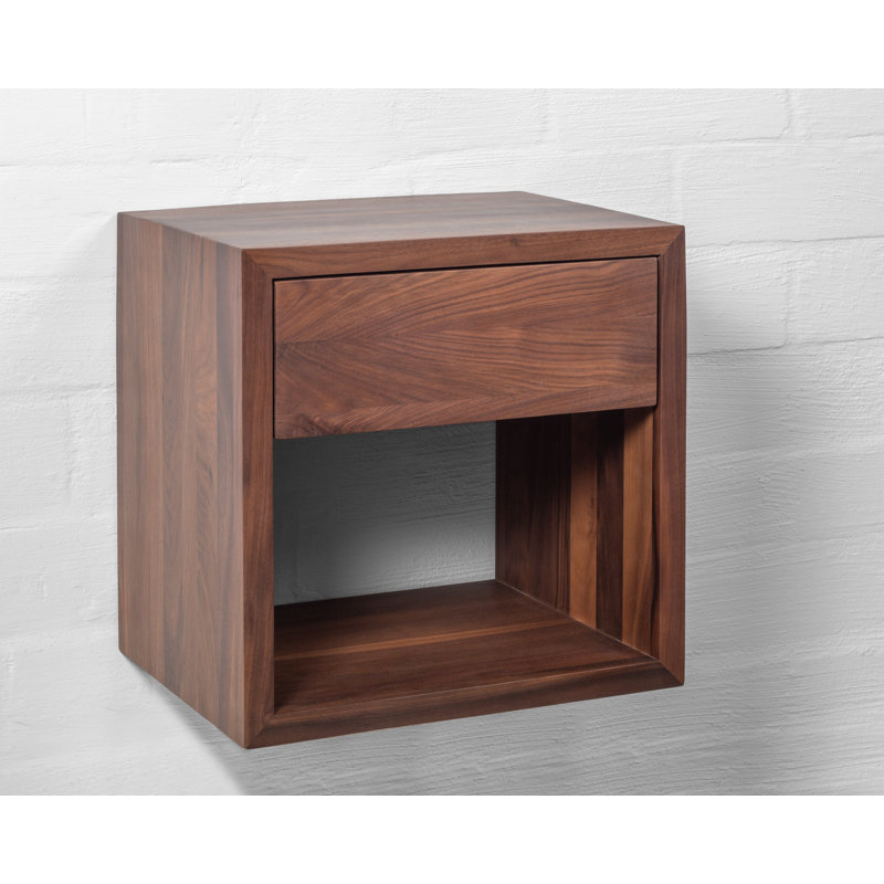 Handcrafted Walnut Hardwood Floating Nightstand Solid Wood | Floating Bedside Table With Soft Close Drawer