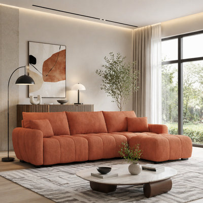 Canapé modulaire en L de 110 po avec repose-pieds mobile, canapé Bouclé avec assise très profonde, mousse haute densité et structure en bois et métal