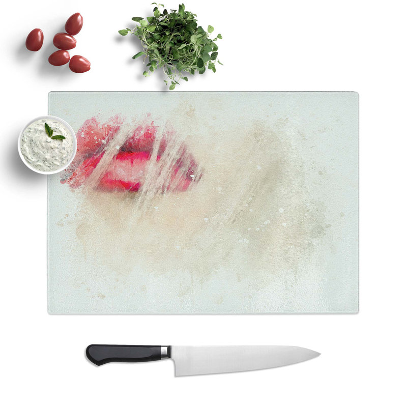 Tempered Glass Lips Chopping Board, 39 cm W x 28.5 cm L