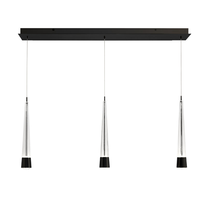 Luminaire suspendu linéaire à 3 lumières Quill, Noir