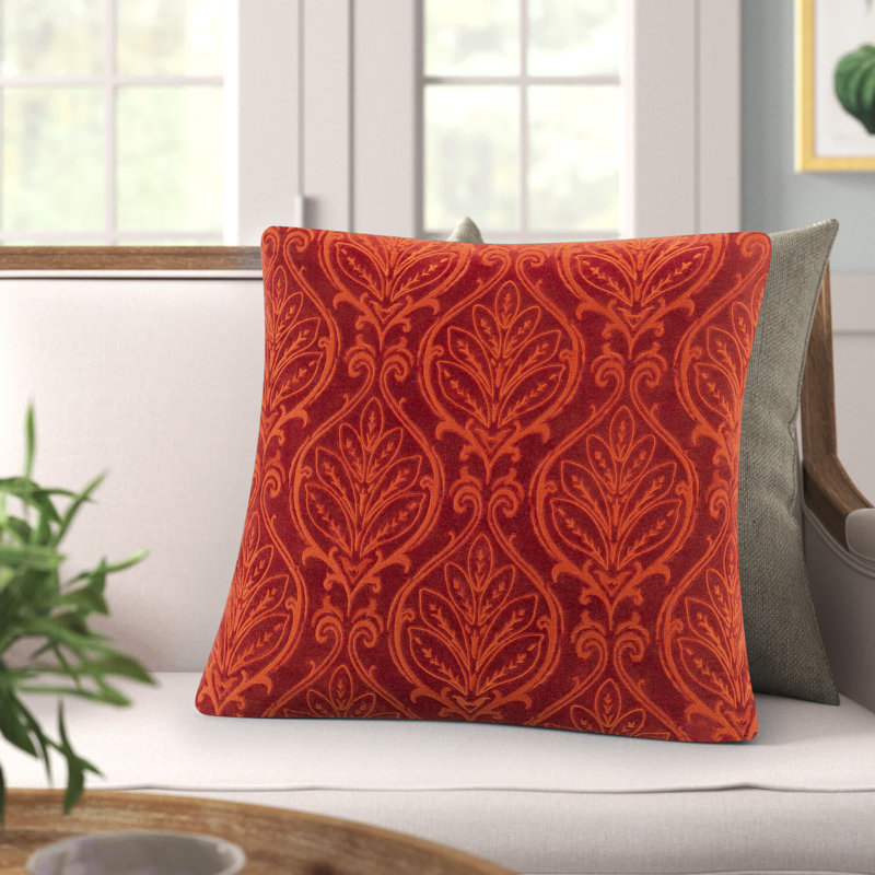 Velvet Damask 20'' Throw Pillow Cover, Burnt Orange/Dark Brown