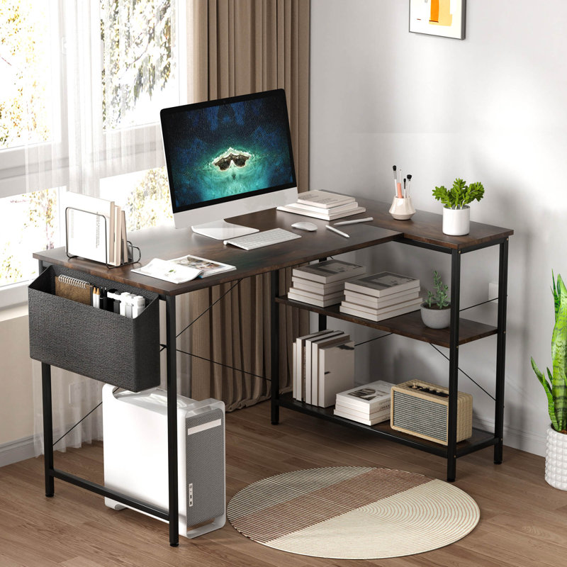 Alaz L-Shaped Metal Base Computer Desk, 74cm H x 100cm W x 80cm D