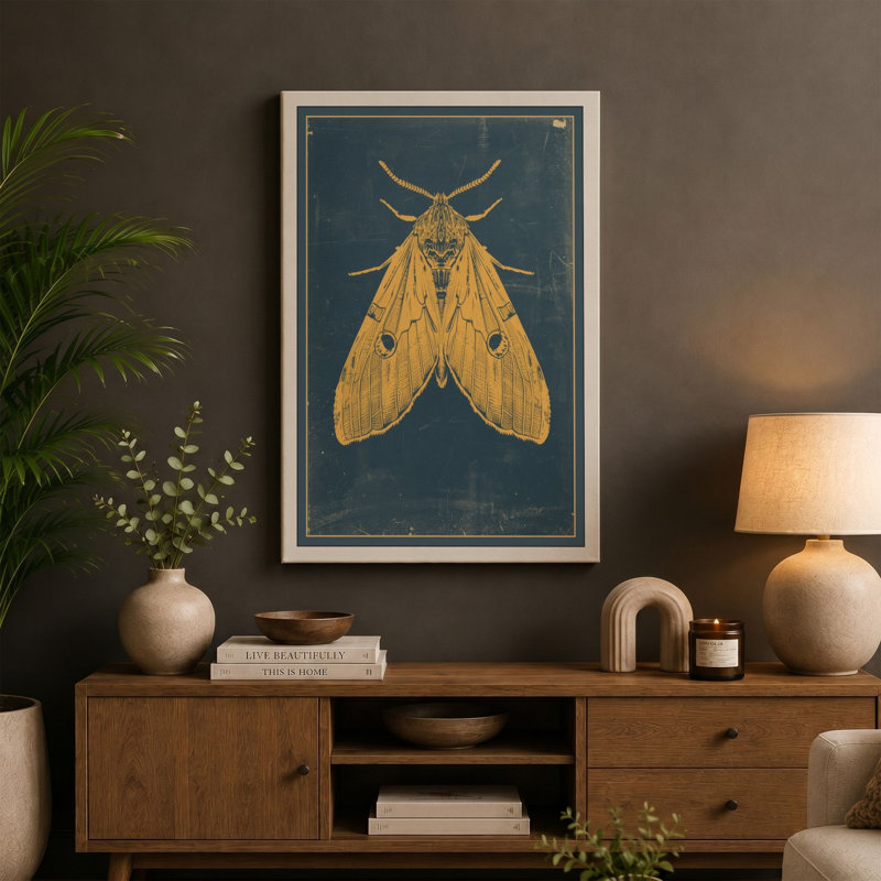 Golden Moth Study Botanical - Wrapped Canvas, 18x12 - 45.7 x 30.5 cm, Terracotta Border