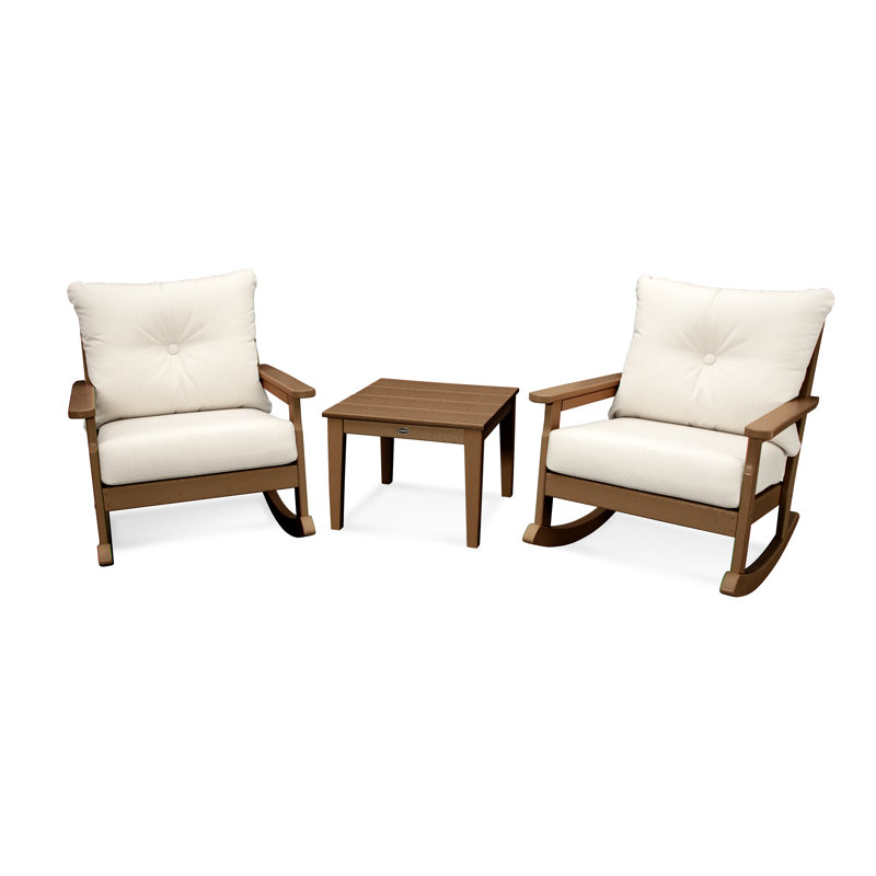 Vineyard 3-Piece Deep Seating Rocker Set, Teak, Dune Burlap Revolution®