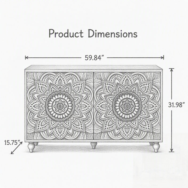 Buffet Boho Mandala 3D, Blanc