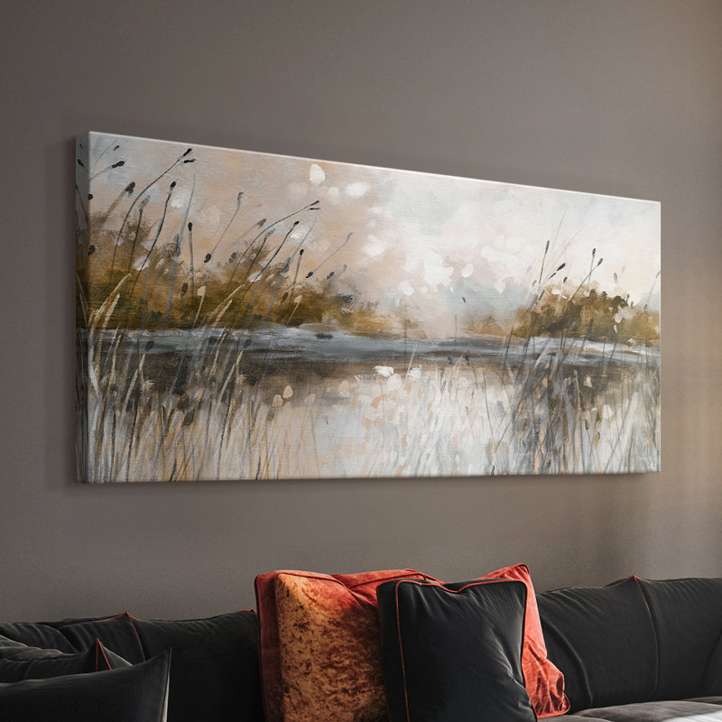 Vue sur le lac Honeybloom - Toile tendue avec châssis - Prêt à être accroché, H 20 po x l 40 po