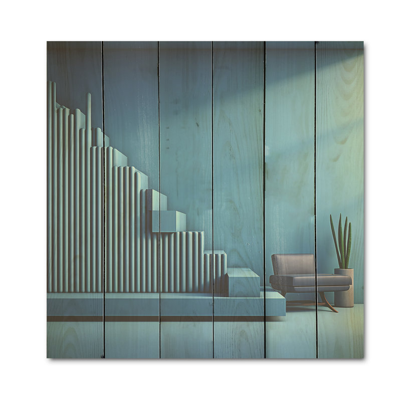 Art mural bleu sur bois de pin naturel, H 15 po x l 15 po