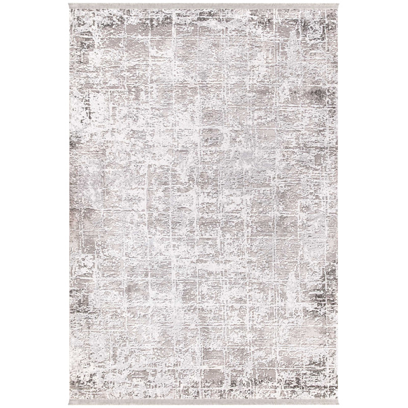 Tapis beige en acrylique à motif abstrait Acencion, Tapis de couloir 3 pi 4 po x 9 pi 11 po