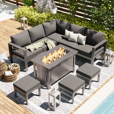 Modern Outdoor Aluminum Patio Furniture Set With Fire Pit