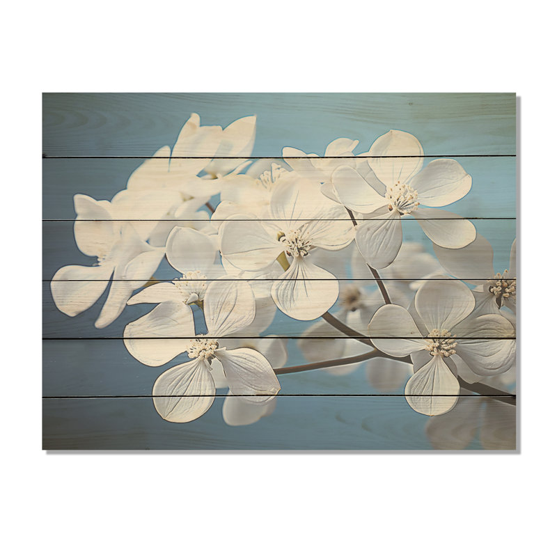 Doux tons neutres représentant des fleurs d'hortensias - Art mural en bois d'hortensias sur bois de pin naturel