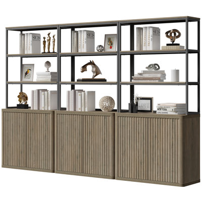 Cesiro 5 -Tier Bookcase With 2 Fluted Doors And Adjustable Shelves