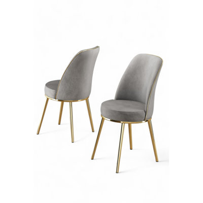 Ensemble de chaises modernes gris et or (2 pièces), 17,7 po x 35,8 po x 16,5 po | Structure 100% métal, tissu Babyface, dossier en mousse à 22 bandes et siège en mousse à 28 bandes | Conception élégante et glamour pour le salon, la salle à manger et le bureau