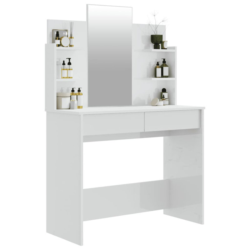Sartell Dressing Table with Mirror, High Gloss White