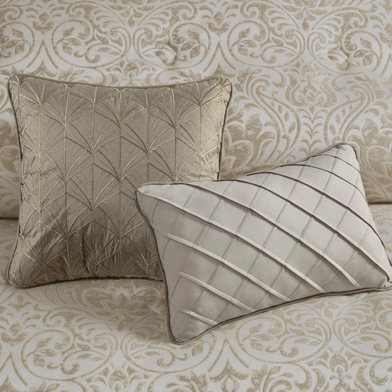 Ensemble de grand lit kaki de 12 pièces, motif, tissage de fil doré et ensemble lavable à la machine de couleur kaki, avec motif avec articles