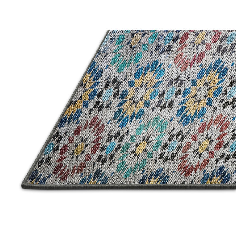 Tapis vert/brun/rouge tissé à la machine, Rectangle 2 pi x 4 pi