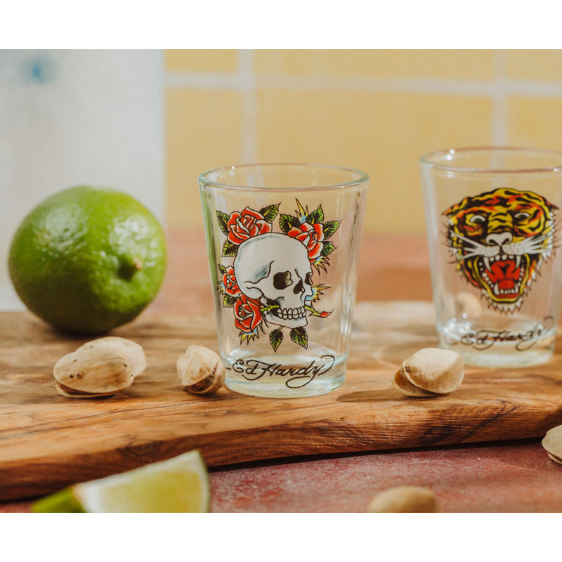 Mini verres à liqueur 2 tasses Ed Hardy | Ensemble de 4