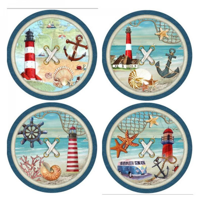 Ensemble de 4 sous-verres de style nautique à boutons