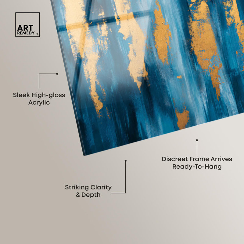 Art mural bleu foncé texturé bleu foncé avec Golden Touch II par Art Remedy, prêt à être accroché, H 36 po x l 54 po
