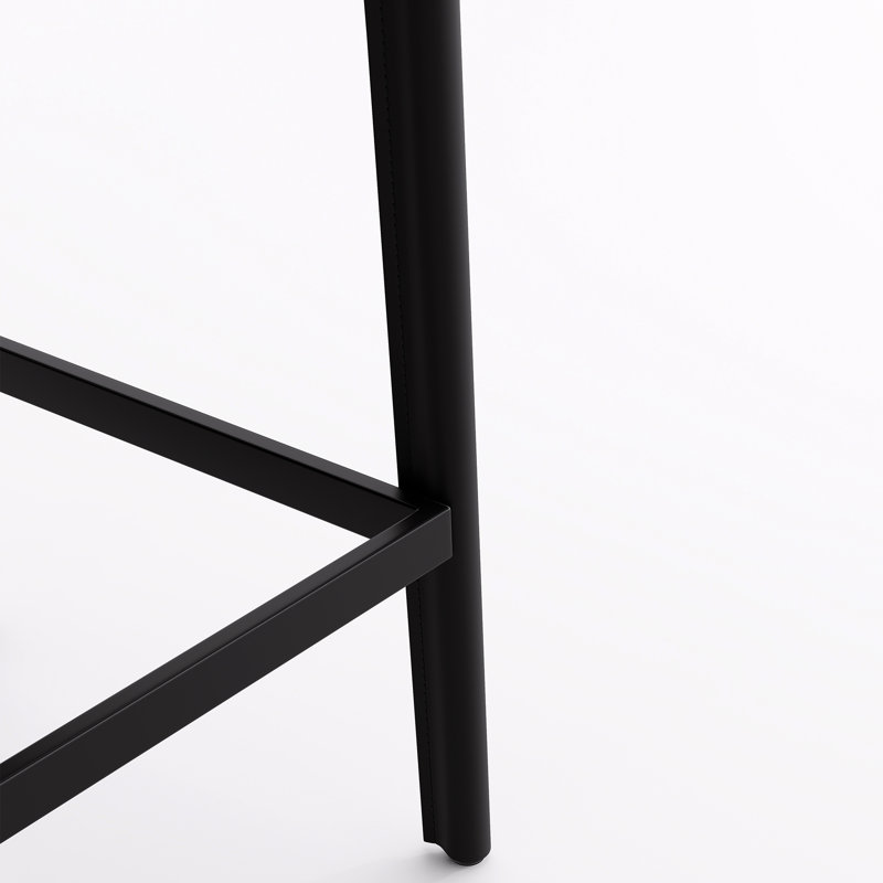 Tabouret de bar H 26 po entièrement assemblé, tabouret de bar rembourré en cuir Saddle avec siège rembourré, tabouret de bar à hauteur de comptoir avec repose-pieds à cadre en métal pour îlot de cuisine, noir