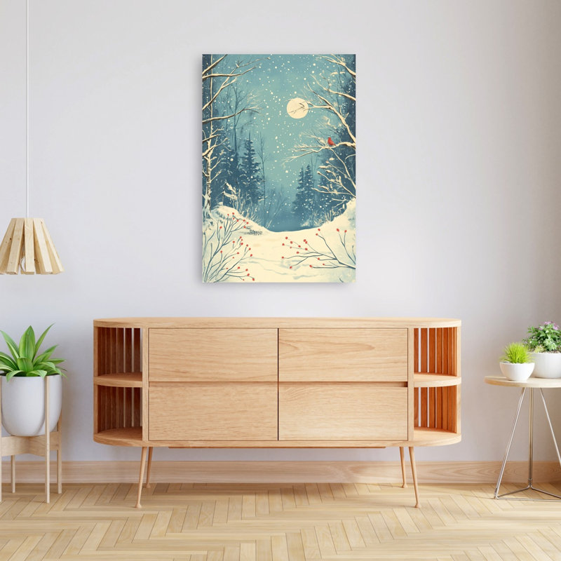 Moonlit Snowy Path Peaceful Serene Tranquil Forest Nature Wall Art Print by Pictufy Studio IV - Wrapped Canvas Print