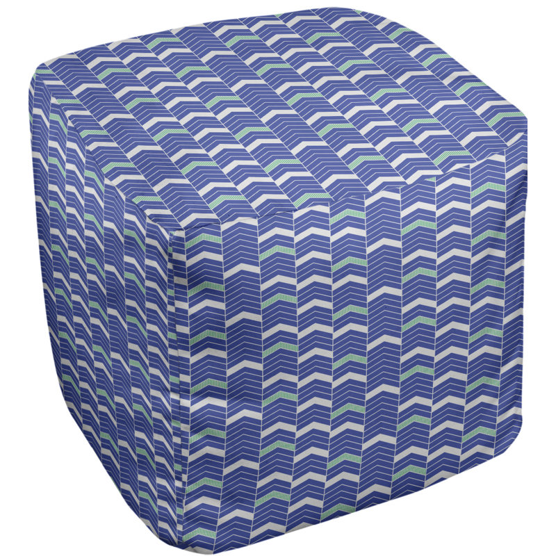 Repose-pieds cube à chevrons bicolores, Bleu / vert