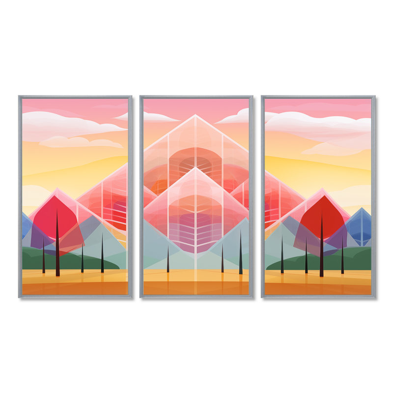 Tetbury - ensemble de reproductions d'art mural paysage abstrait, Encadrement argenté, H 32 po x l 48 po x P 1 po