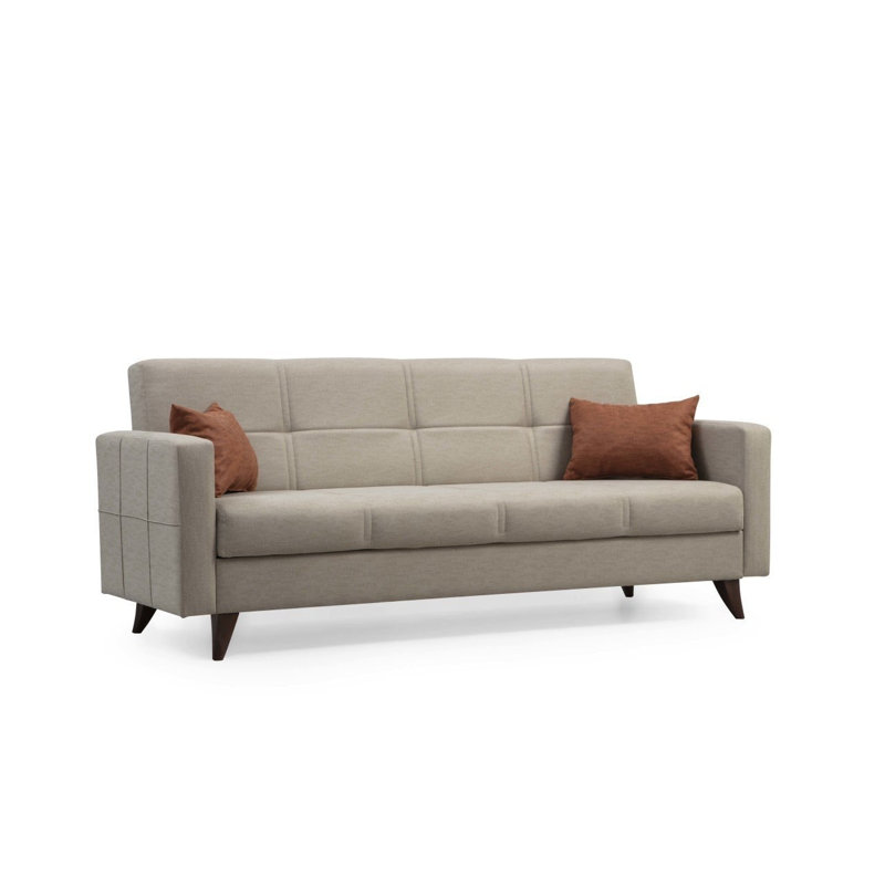 Stylish 3-Seat Sofa-Bed, Beige Fabric, 80.7 x 33.9 x 29.5 inches | Durable Metal & Wooden Frame, Comfortable 26 DNS Sponge Seat & 22 DNS Back Cushion | Perfect for Living Rooms, Guest Rooms & Multifunctional Spaces