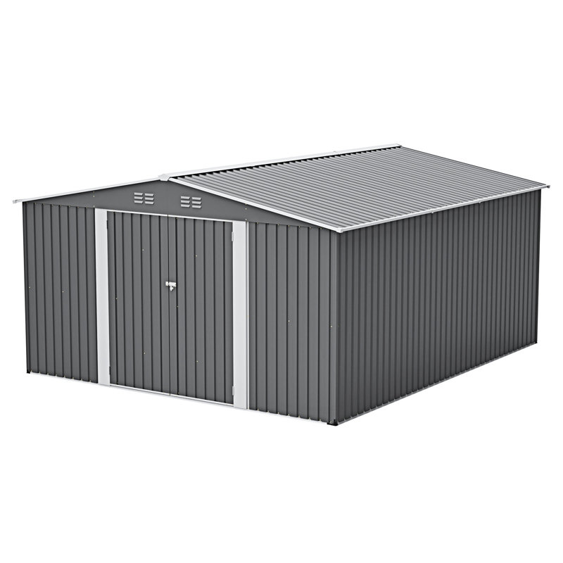 Remise de rangement extérieure avec portes doubles verrouillables, Gris, H 80,41 po x l 164,32 po x P 144,96 po
