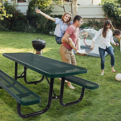6 Ft. Rectangular Outdoor Steel Picnic Table With Umbrella Pole