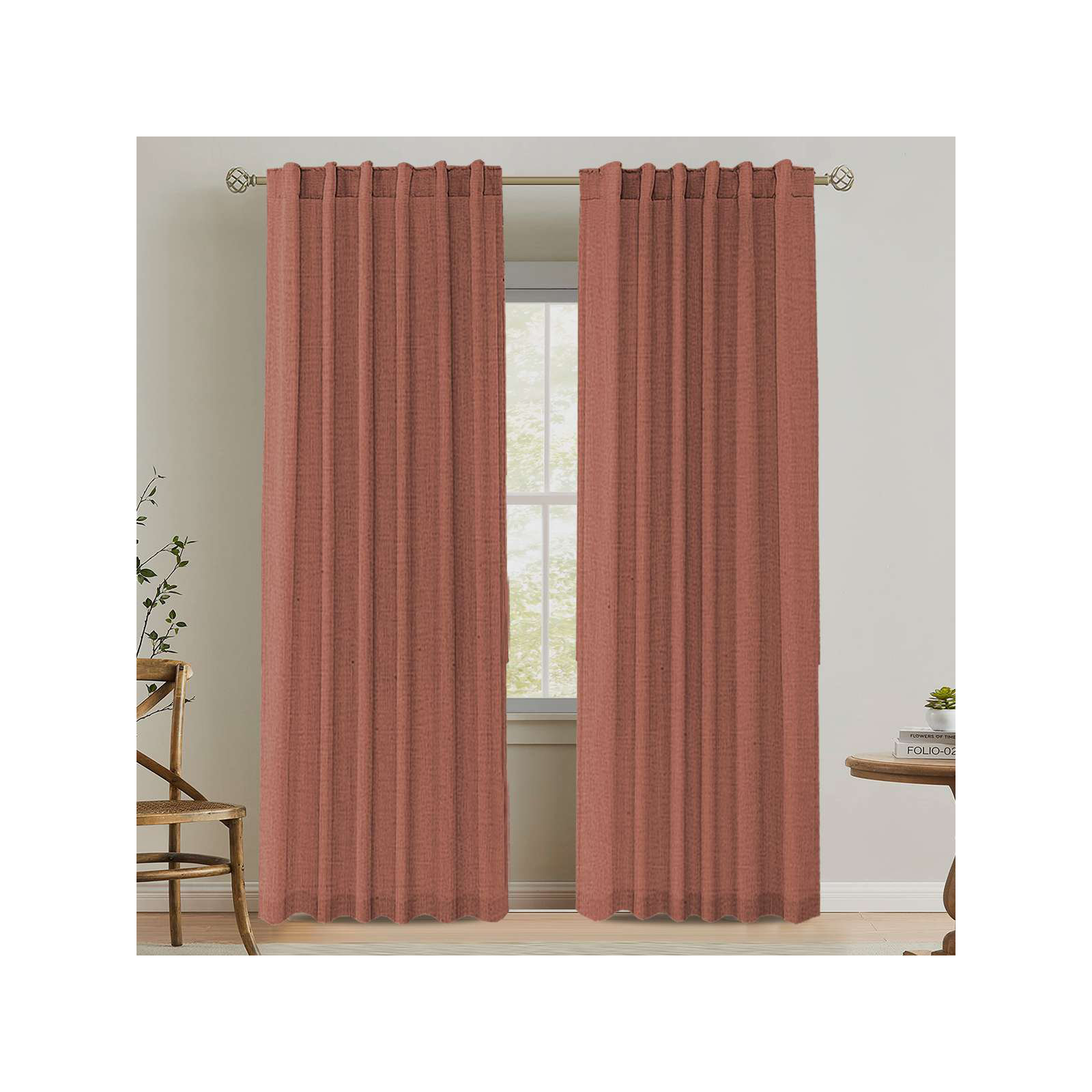 Linen Curtains for Living Room 2 Panels Back Tab Loop Pocket Textured Light Filtering Semi Sheer Rustic Farmhouse Boho Curtain for Bedroom