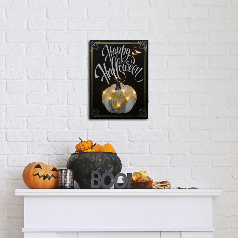 Art mural lumineux à piles - Citrouille d'Halloween