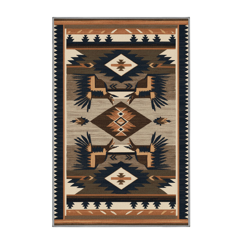 Washable Roadrunner Southwestern Area Rug, Rectangle 7' x 9'