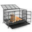 Cage à chien pliable en métal robuste avec roulettes verrouillables et plateau-2035534007