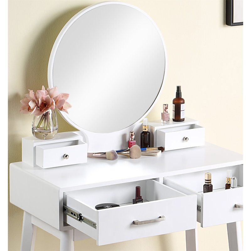 Ensemble coiffeuse et tabouret Liannon, Blanc