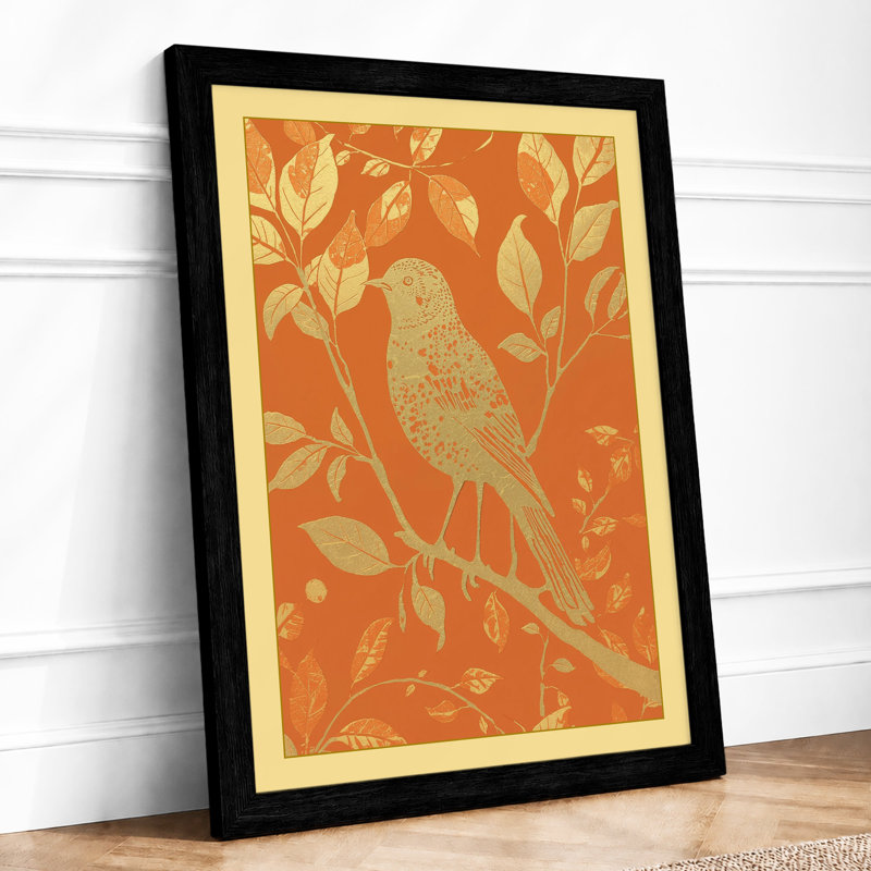Gilded Songbird Botanical - Framed Print, A2 - 59.4 x 42.0 cm, Black