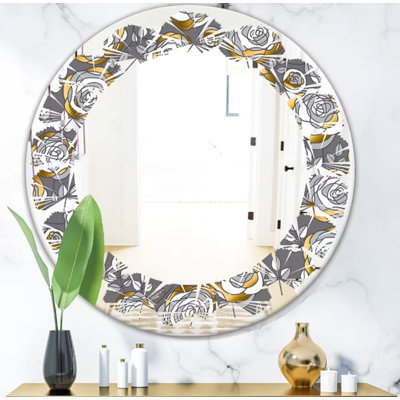 Miroir mural feuilles et fleurs roses