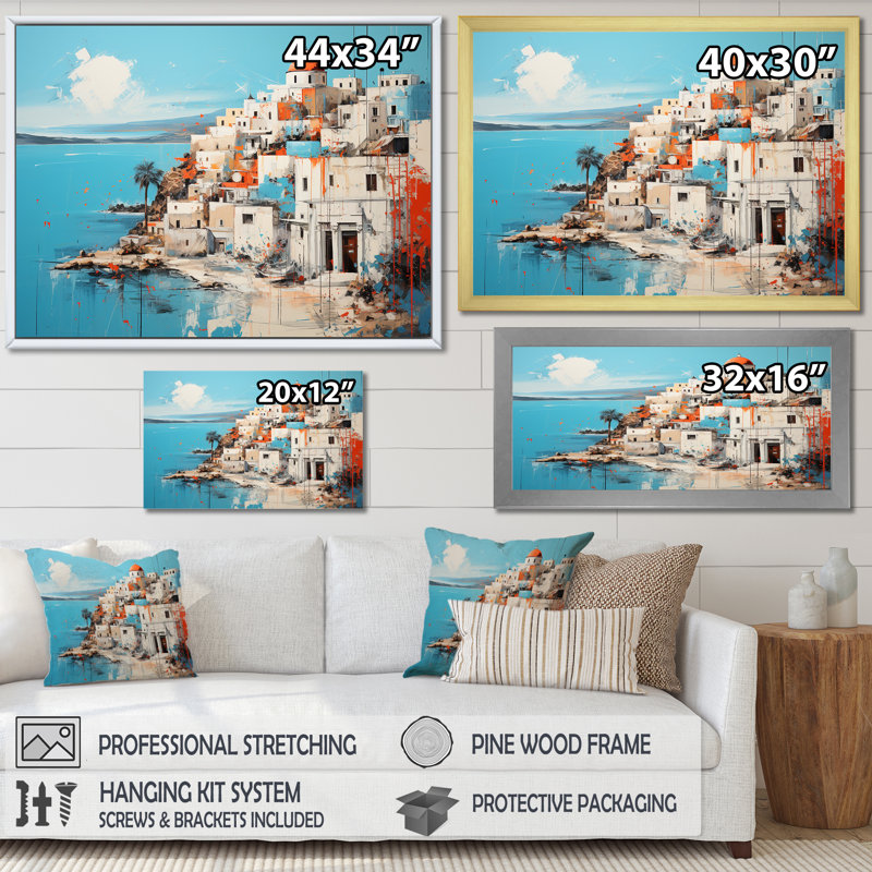 Multicolore Santorini, Grèce I - Santorini, art mural,  H 24 po x l 32 po x P 1 po, Cadre flottant brun
