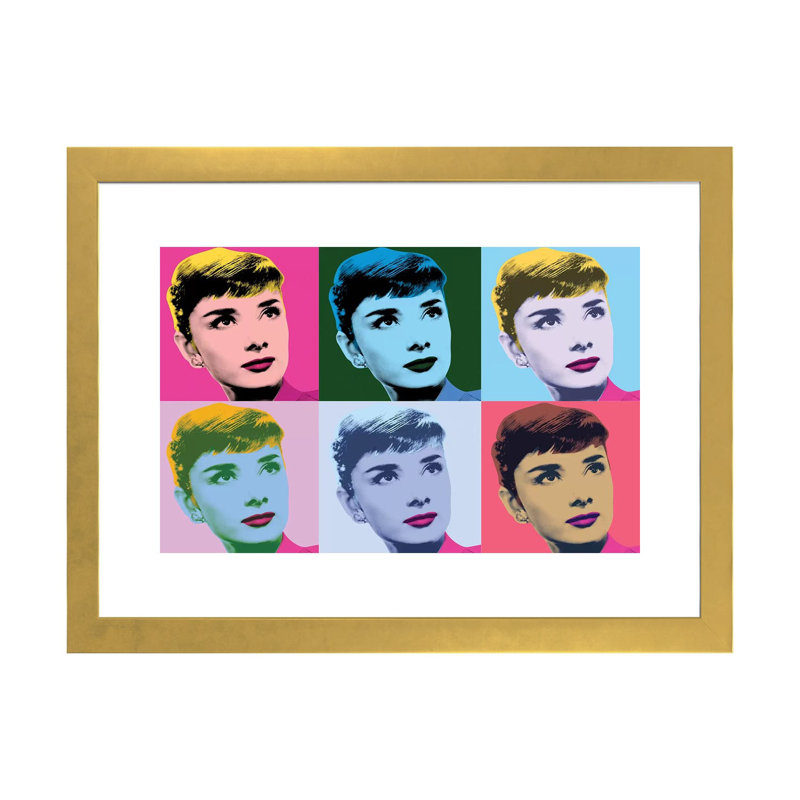 Audrey Hepburn Warhol Sabrina par radio Days-impression d’art graphique, H 32 po x l 24 po x P 1 po, Papier encadré doré