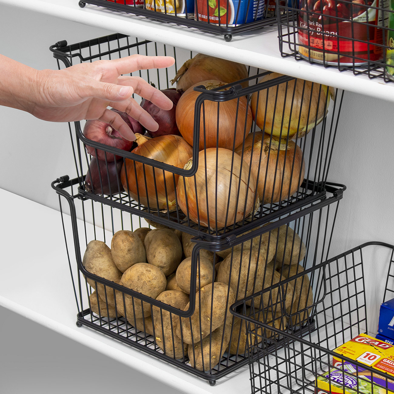 Sorbus MTL-BSKT6 6 Pack Stackable Metal Storage Basket with Handles in Silver, Black