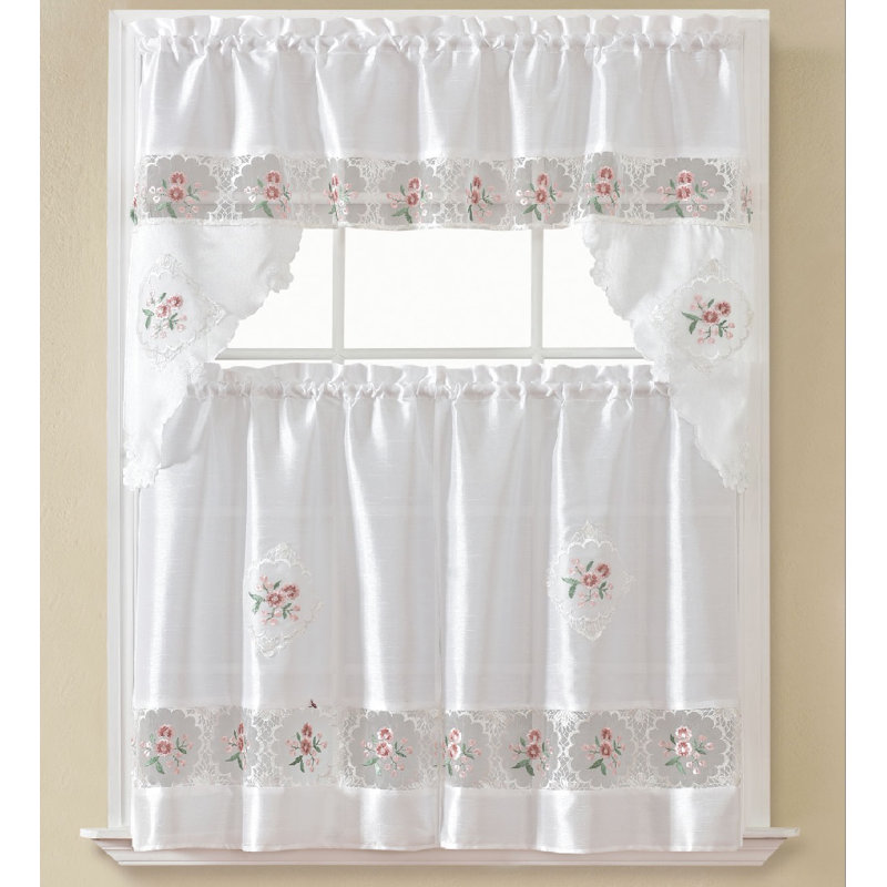 Carrasco Floral Swag Kitchen Curtain, White