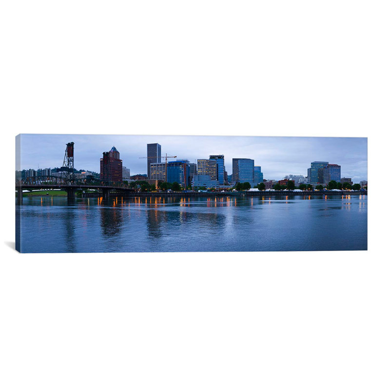 « willamette river, portland, multnomah county, oregon », reproduction de photo sur toile, H 20 po x l 60 po x P 1,5 po