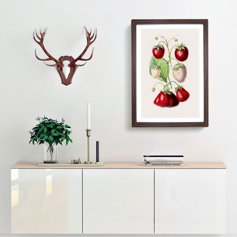 An Illustration Of Strawberries - Single Picture Frame Painting, Walnut Single Picture Frame Wood, 50cm H x 35cm W x 2cm D