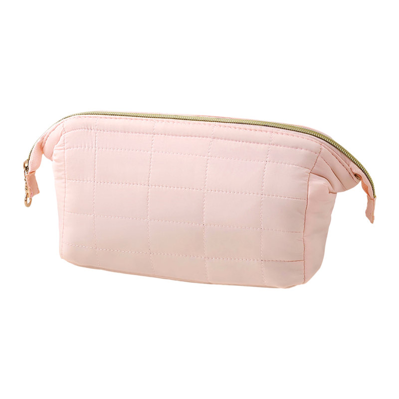Quilted Polyester Wadding；Nylon Zipper Makeup Organiser, Pink