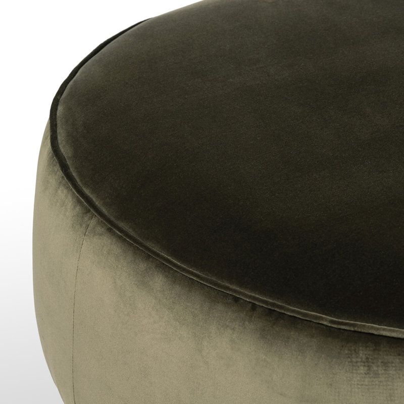 Sinclair Large Round Ottoman, Surrey Olive Cotton Blend